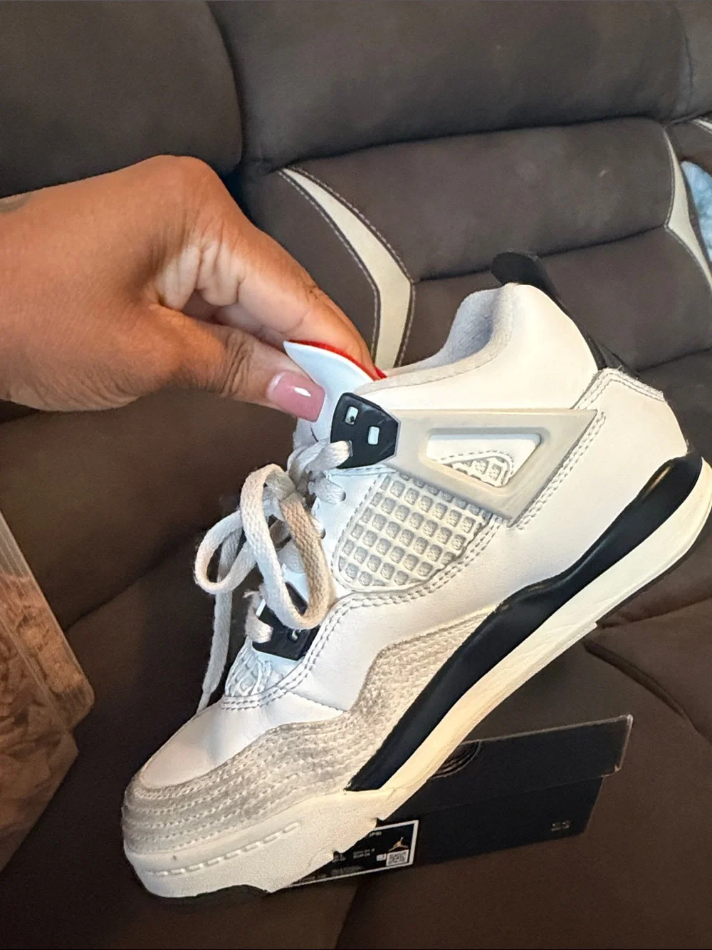 Jordan 4 retro Kids White, Grey & Red Retro Sneakers